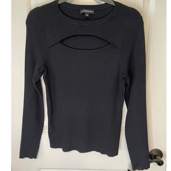 INC womens medium  sweater deep blank crew neck cut out ribbed - Picture 1 of 4